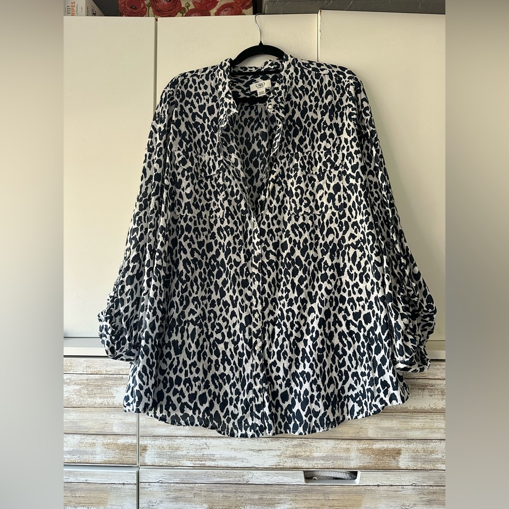 🐆 Cato Woman Leopard Print Button Front Blouse Plus Size 22/24W 100% Cotton